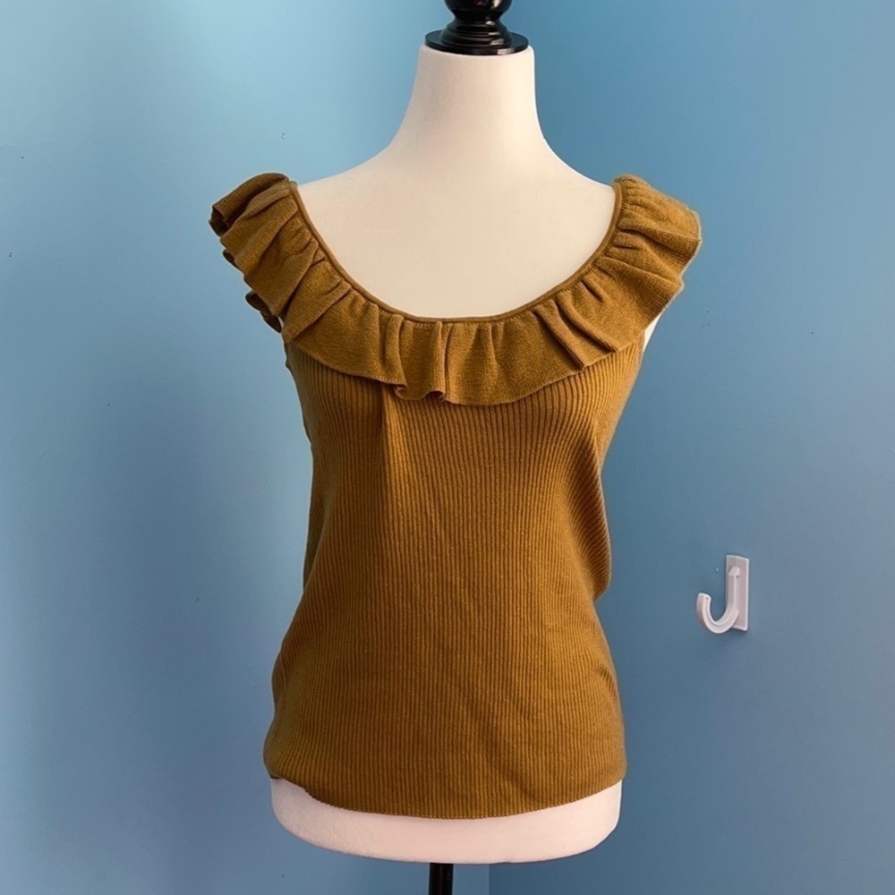 NEW Madewell Bronze Wool-blend Ruffled Neckline Top US XS